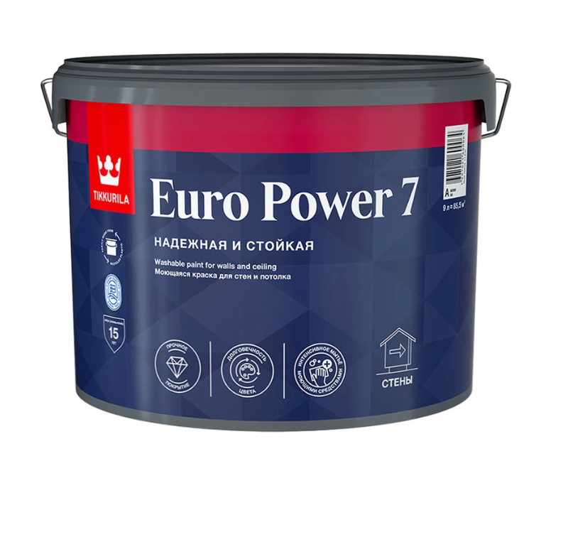 Краска моющаяся Tikkurila Euro Power 7 база А белая 9 л